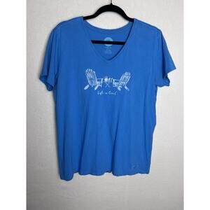 Life is Good Crusher Tee Classic Fit Women's Size Large Blue Adirondack Chairs